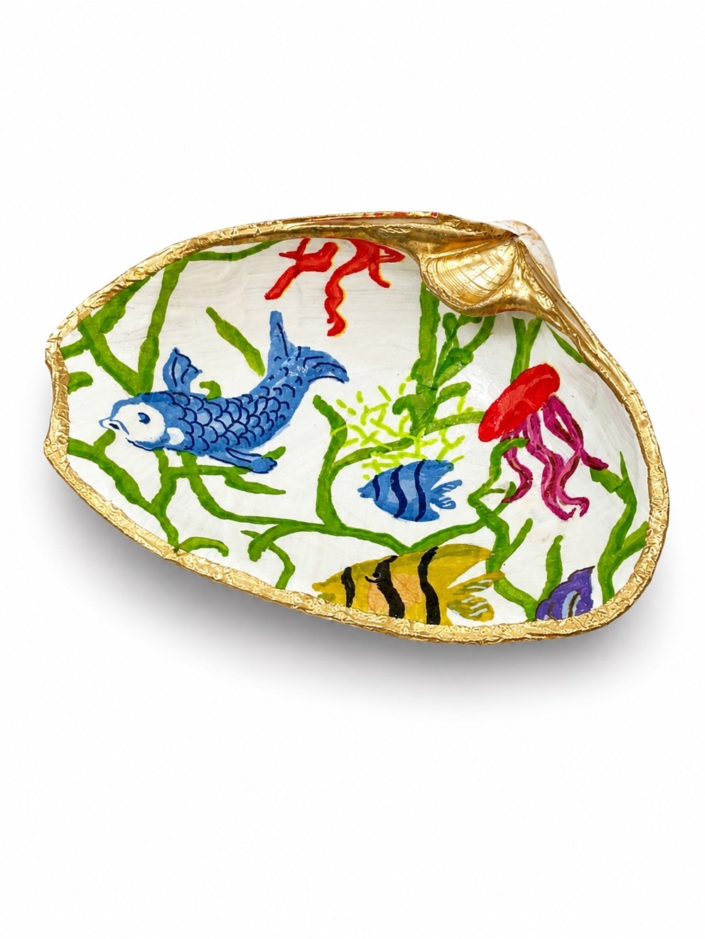 Handmade Decoupage Clam Shell Jewelry Dish | Coastal Trinket Tray, Nautical Gift - Picture 2 of 5